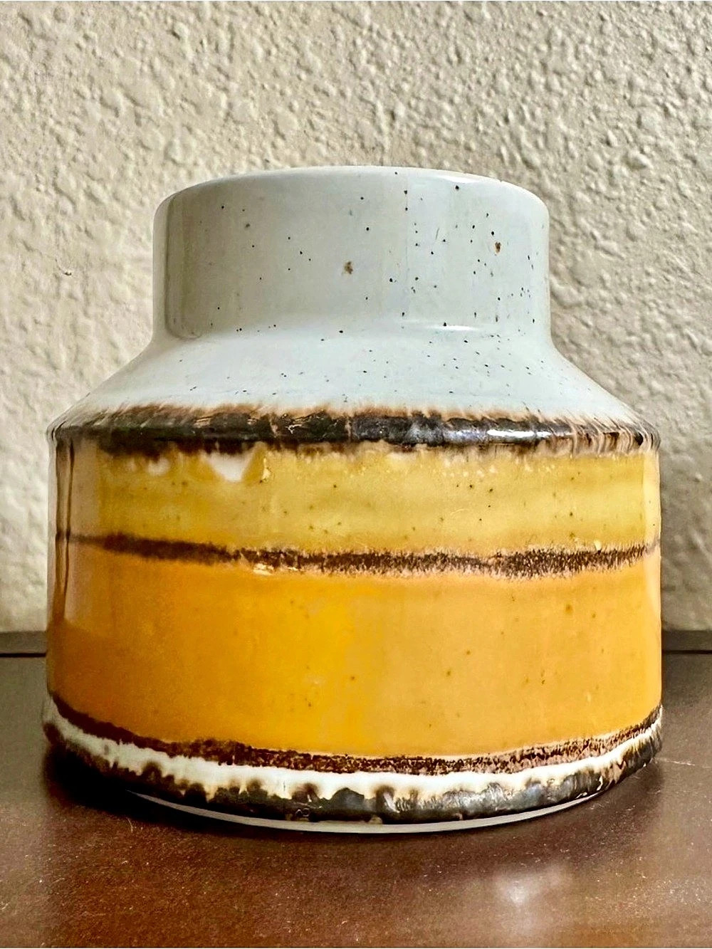 MCM Color Block Ceramic Vase in Yellow, White, Brown Pottery EUC No Cracks